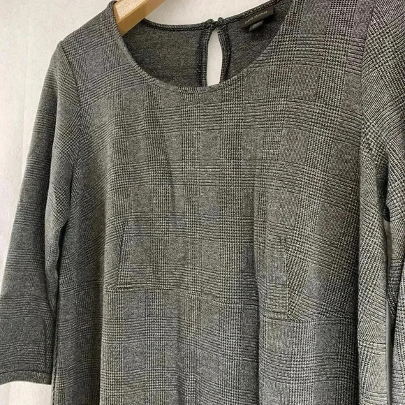 J. Jill Wearever Collection LP Dark‎ Gray Plaid 3/4 Slv Knee Length A-Line Dress - Picture 6 of 9